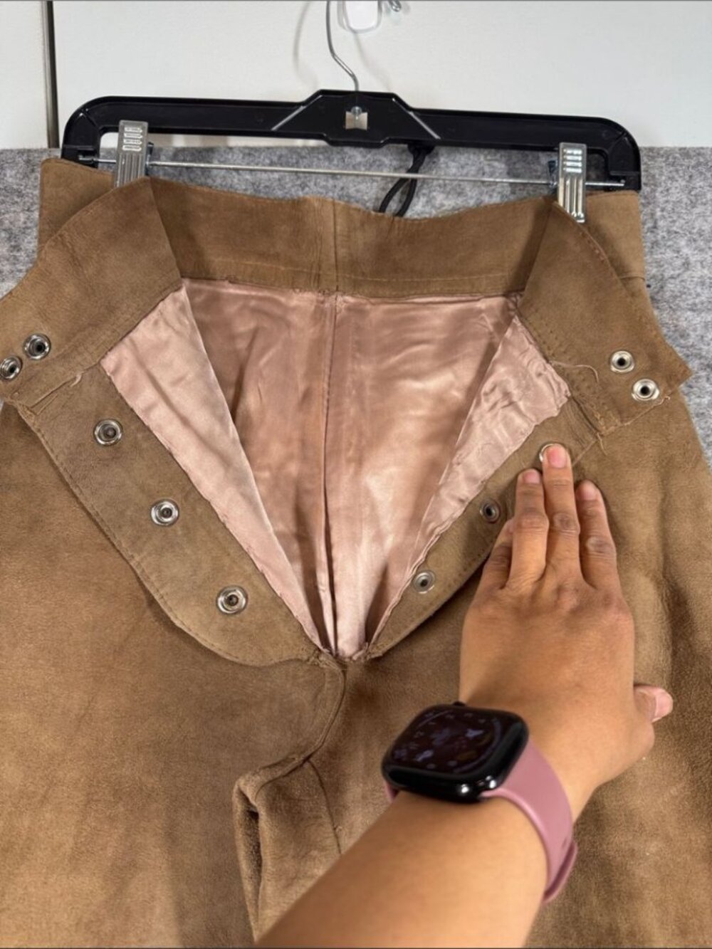 Vintage Brown Suede High Waisted Flare Pants Bell Bottom Boho Western Festival - Picture 11 of 16
